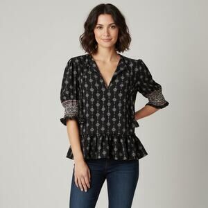 Misa Los Angeles Paisley Printed Short Sleeve Boho Peasant Top Size XS